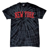 Vintage New York Ny Varsity Style Red Text Tie-Dye T-Shirt