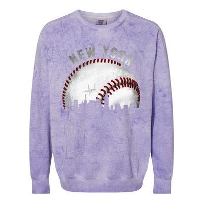 Vintage New York Skyline City Baseball Colorblast Crewneck Sweatshirt