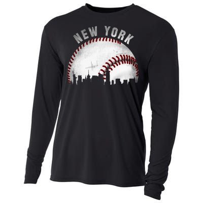 Vintage New York Skyline City Baseball Cooling Performance Long Sleeve Crew