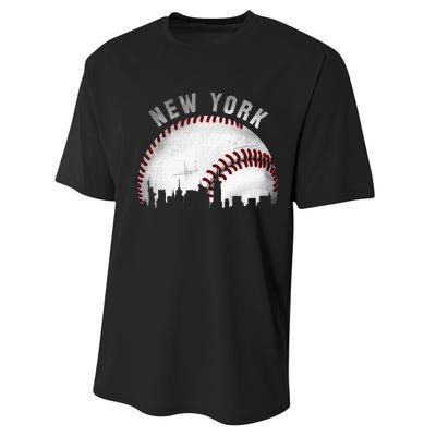 Vintage New York Skyline City Baseball Performance Sprint T-Shirt