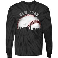 Vintage New York Skyline City Baseball Tie-Dye Long Sleeve Shirt