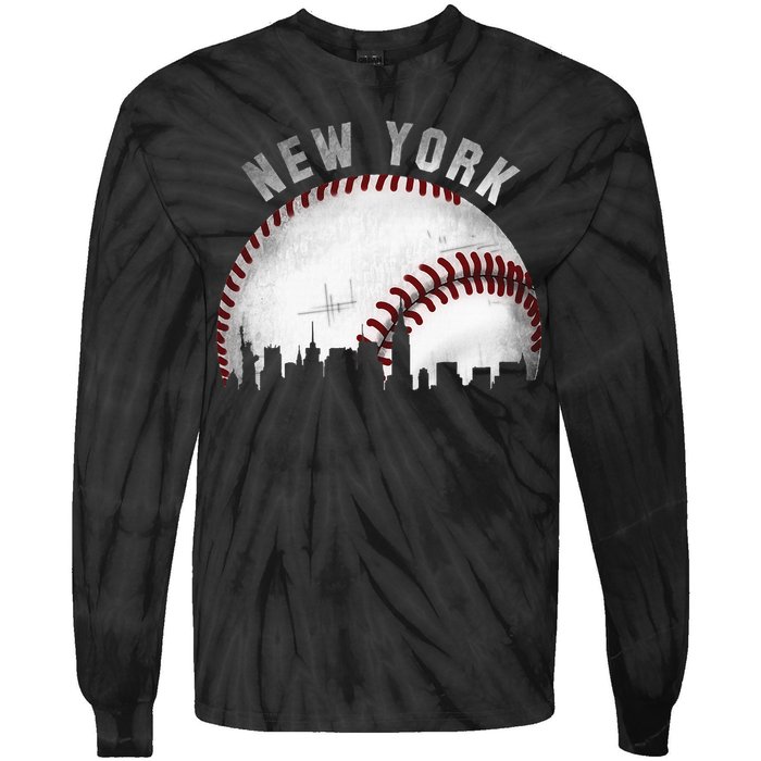 Vintage New York Skyline City Baseball Tie-Dye Long Sleeve Shirt