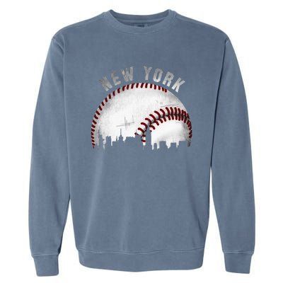 Vintage New York Skyline City Baseball Garment-Dyed Sweatshirt