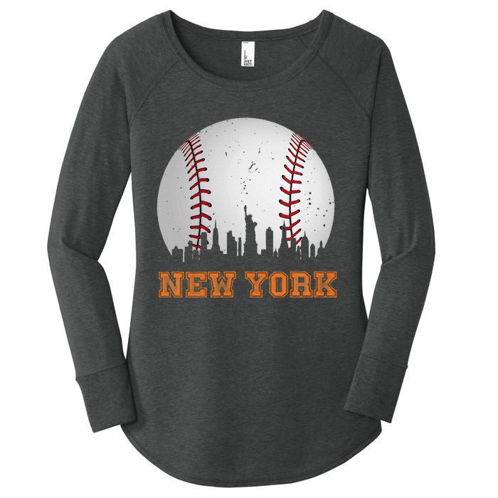 Vintage New York Skyline City Baseball Women's Perfect Tri Tunic Long Sleeve Shirt