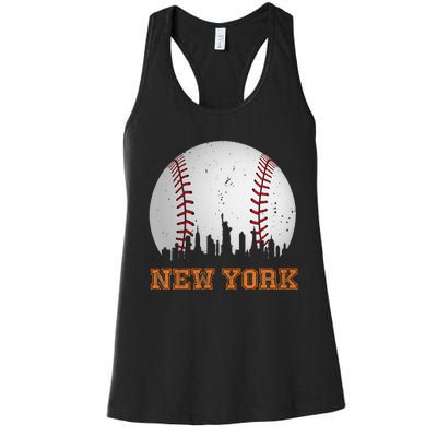 Vintage New York Skyline City Baseball Women's Racerback Tank