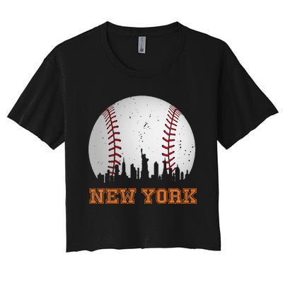 Vintage New York Skyline City Baseball Women's Crop Top Tee