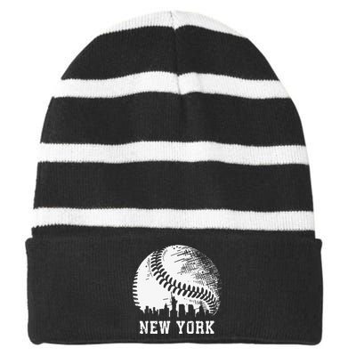 Vintage New York City Baseball Lover Striped Beanie with Solid Band