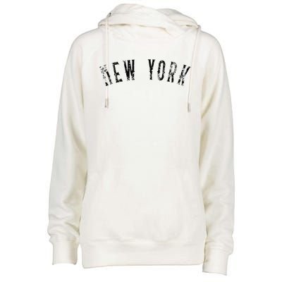 Vintage New York Distressed Black Text NY Apparel Womens Funnel Neck Pullover Hood