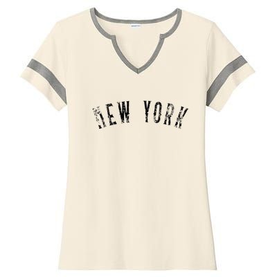 Vintage New York Distressed Black Text NY Apparel Ladies Halftime Notch Neck Tee