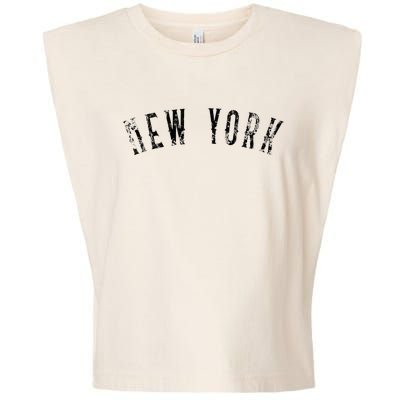 Vintage New York Distressed Black Text NY Apparel Garment-Dyed Women's Muscle Tee