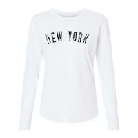 Vintage New York Distressed Black Text NY Apparel Womens Cotton Relaxed Long Sleeve T-Shirt