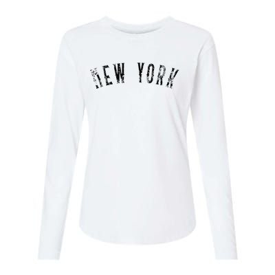 Vintage New York Distressed Black Text NY Apparel Womens Cotton Relaxed Long Sleeve T-Shirt