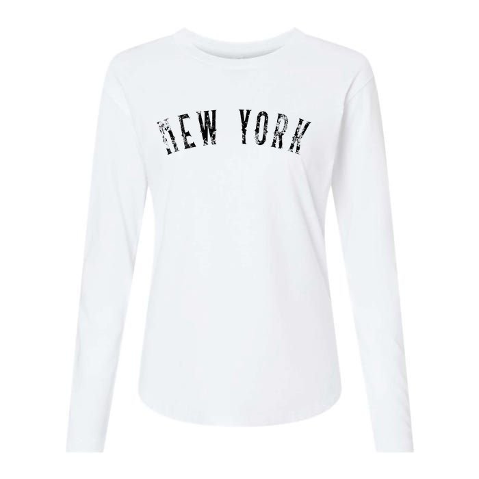 Vintage New York Distressed Black Text NY Apparel Womens Cotton Relaxed Long Sleeve T-Shirt