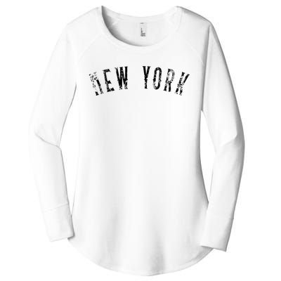 Vintage New York Distressed Black Text NY Apparel Women's Perfect Tri Tunic Long Sleeve Shirt