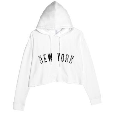 Vintage New York Distressed Black Text NY Apparel Crop Fleece Hoodie