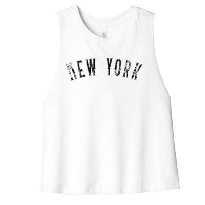 Vintage New York Distressed Black Text NY Apparel Women's Racerback Cropped Tank