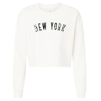 Vintage New York Distressed Black Text NY Apparel Cropped Pullover Crew