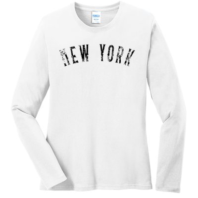 Vintage New York Distressed Black Text NY Apparel Ladies Long Sleeve Shirt