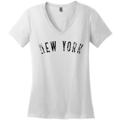 Vintage New York Distressed Black Text NY Apparel Women's V-Neck T-Shirt