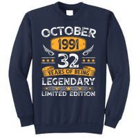 Vintage October 1991 32 Years Old Gifts 32nd Birthdays Sweatshirt