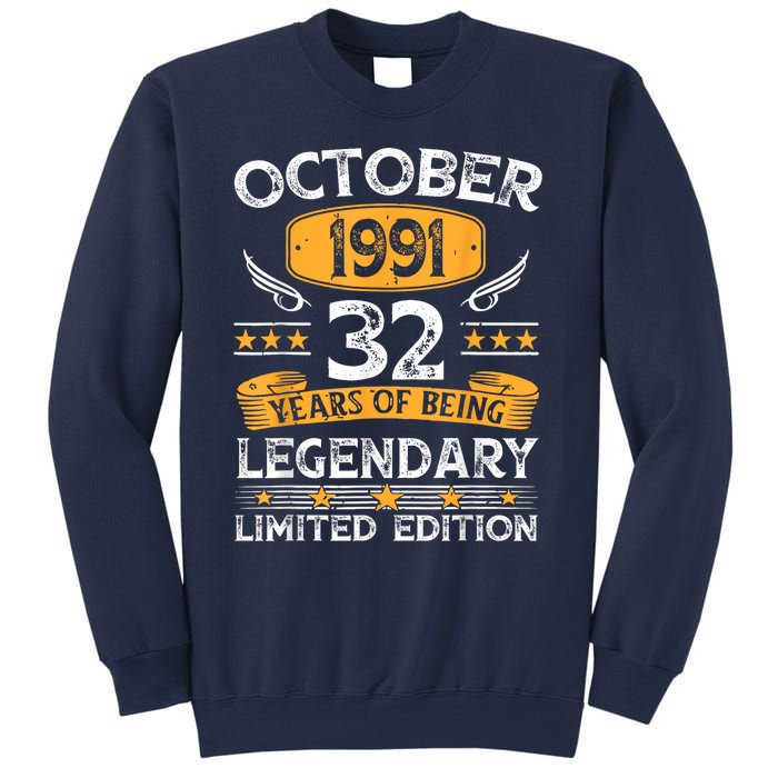 Vintage October 1991 32 Years Old Gifts 32nd Birthdays Sweatshirt