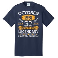 Vintage October 1991 32 Years Old Gifts 32nd Birthdays Tall T-Shirt