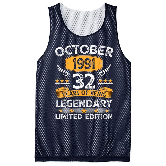 Vintage October 1991 32 Years Old Gifts 32nd Birthdays Mesh Reversible Basketball Jersey Tank