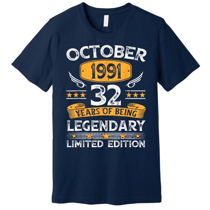 Vintage October 1991 32 Years Old Gifts 32nd Birthdays Premium T-Shirt