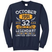 Vintage October 1991 32 Years Old Gifts 32nd Birthdays Tall Sweatshirt