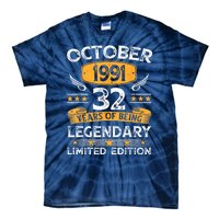 Vintage October 1991 32 Years Old Gifts 32nd Birthdays Tie-Dye T-Shirt