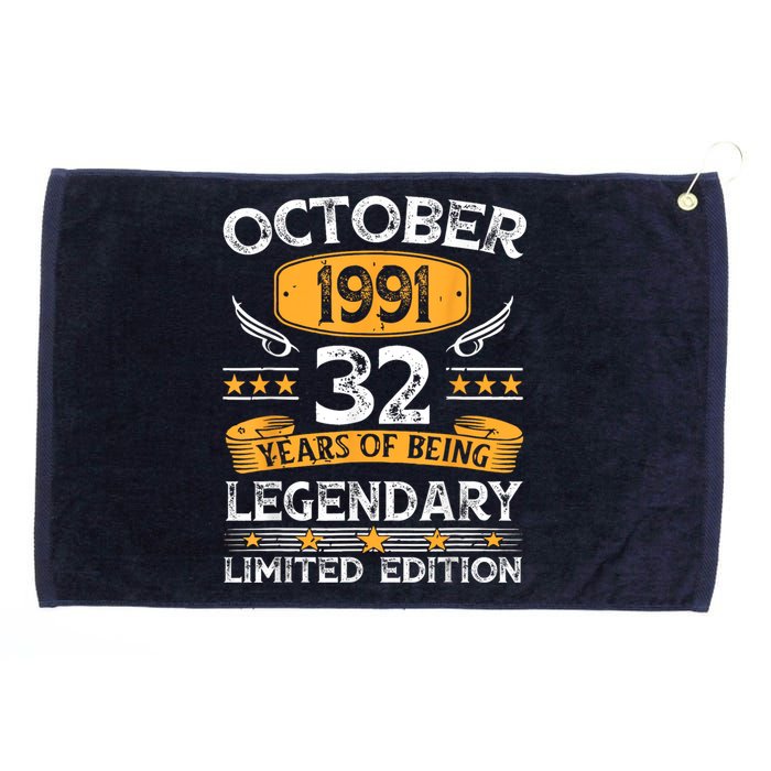 Vintage October 1991 32 Years Old Gifts 32nd Birthdays Grommeted Golf Towel