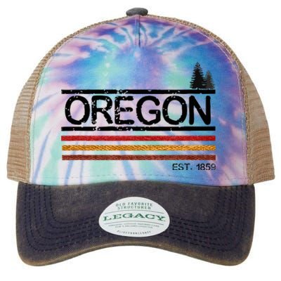 Vintage Oregon 1859 Retro Design With Trees And Stripes Legacy Tie Dye Trucker Hat