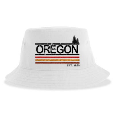 Vintage Oregon 1859 Retro Design With Trees And Stripes Sustainable Bucket Hat