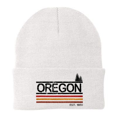 Vintage Oregon 1859 Retro Design With Trees And Stripes Knit Cap Winter Beanie