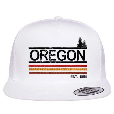 Vintage Oregon 1859 Retro Design With Trees And Stripes Flat Bill Trucker Hat