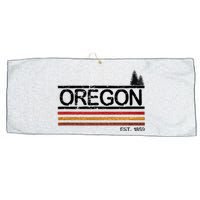 Vintage Oregon 1859 Retro Design With Trees And Stripes Large Microfiber Waffle Golf Towel