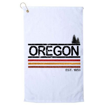 Vintage Oregon 1859 Retro Design With Trees And Stripes Platinum Collection Golf Towel