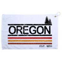 Vintage Oregon 1859 Retro Design With Trees And Stripes Grommeted Golf Towel