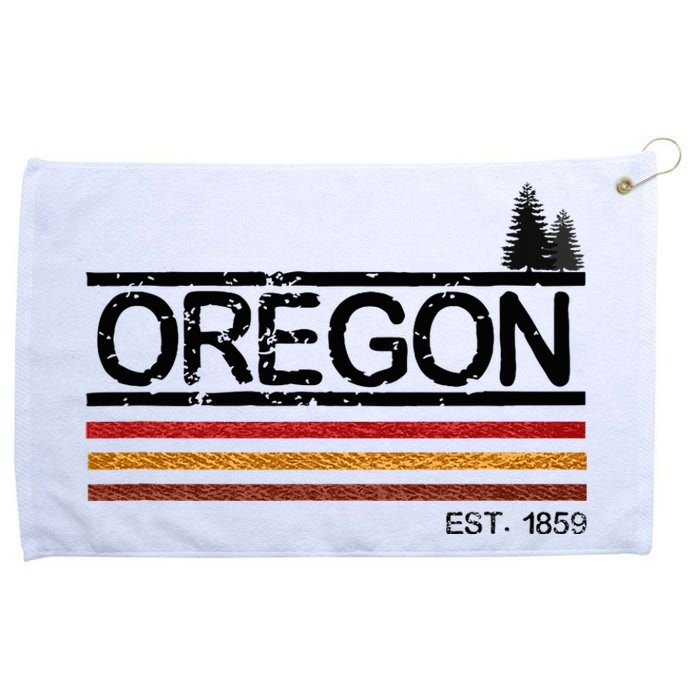 Vintage Oregon 1859 Retro Design With Trees And Stripes Grommeted Golf Towel