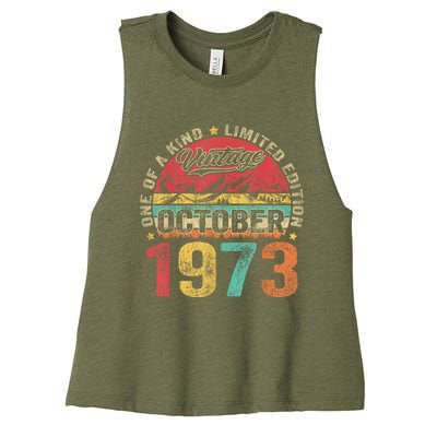 Vintage October 1973 50 Years Old 50th Birthday Gifts Wo Women's Racerback Cropped Tank