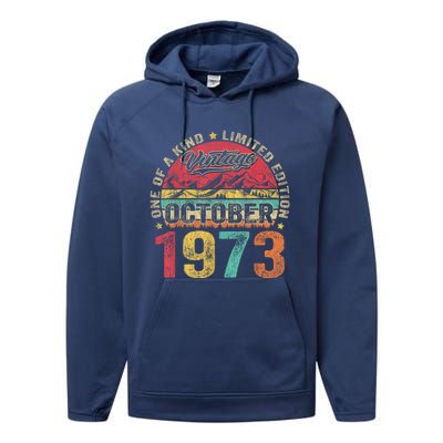 Vintage October 1973 50 Years Old 50th Birthday Gifts Wo Performance Fleece Hoodie