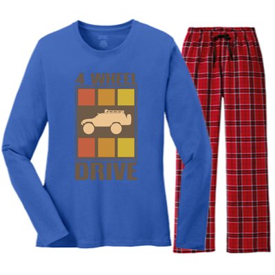 Vintage Offroad 4x4 Crawling Rock Crawler 4 Wheel Drive Gift Women's Long Sleeve Flannel Pajama Set 