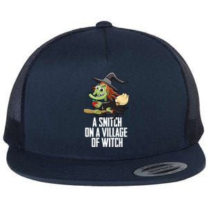 Village Of A Witch Witchcraft Witches Broom Gift Flat Bill Trucker Hat