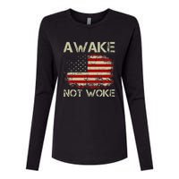 Vintage Old American Flag Awake Not Woke Womens Cotton Relaxed Long Sleeve T-Shirt