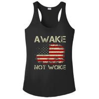 Vintage Old American Flag Awake Not Woke Ladies PosiCharge Competitor Racerback Tank