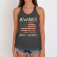 Vintage Old American Flag Awake Not Woke Women's Knotted Racerback Tank