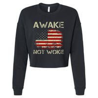 Vintage Old American Flag Awake Not Woke Cropped Pullover Crew