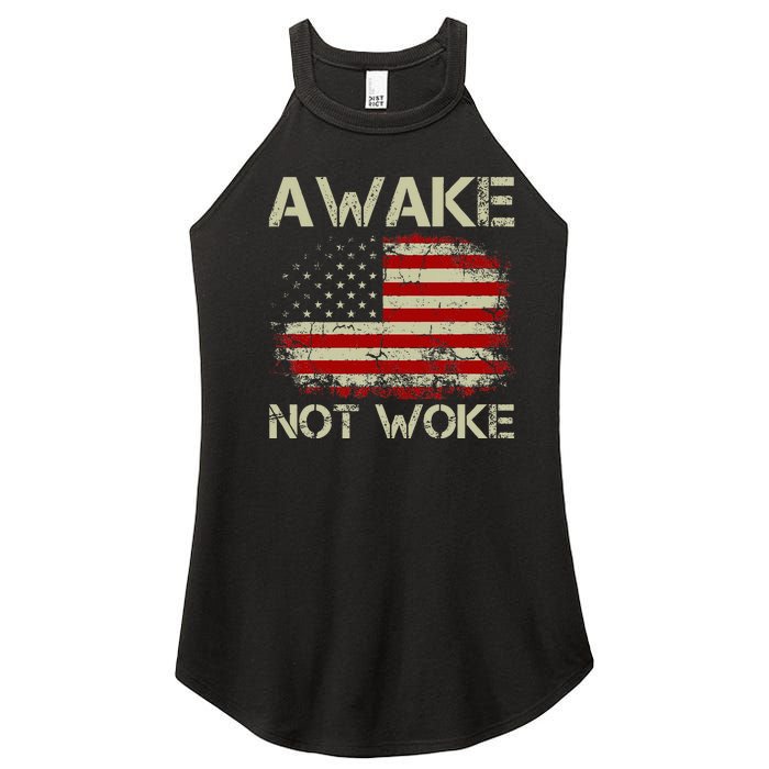 Vintage Old American Flag Awake Not Woke Women's Perfect Tri Rocker Tank