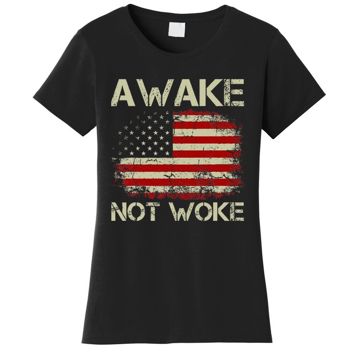 Vintage Old American Flag Awake Not Woke Women's T-Shirt