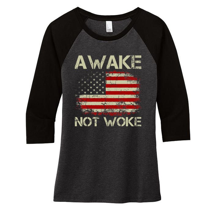 Vintage Old American Flag Awake Not Woke Women's Tri-Blend 3/4-Sleeve Raglan Shirt